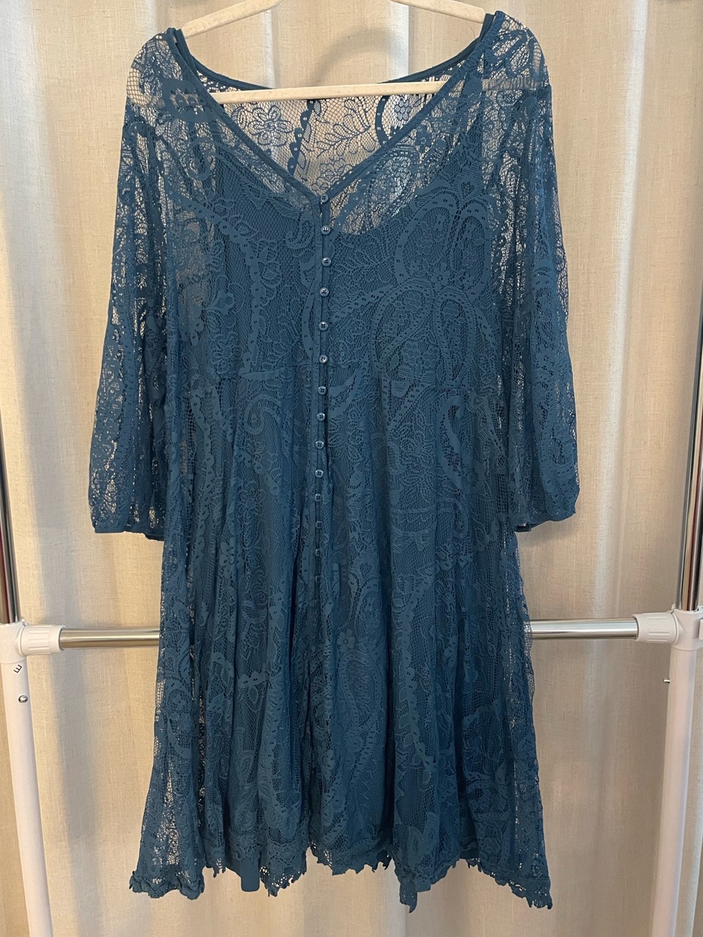 Torrid Lace Button-Front Tunic Dress in Teal Blue